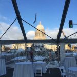 The VIP tent with the capitol building in the distance