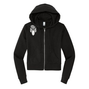 women zip-up hoodie with magenta logo on back